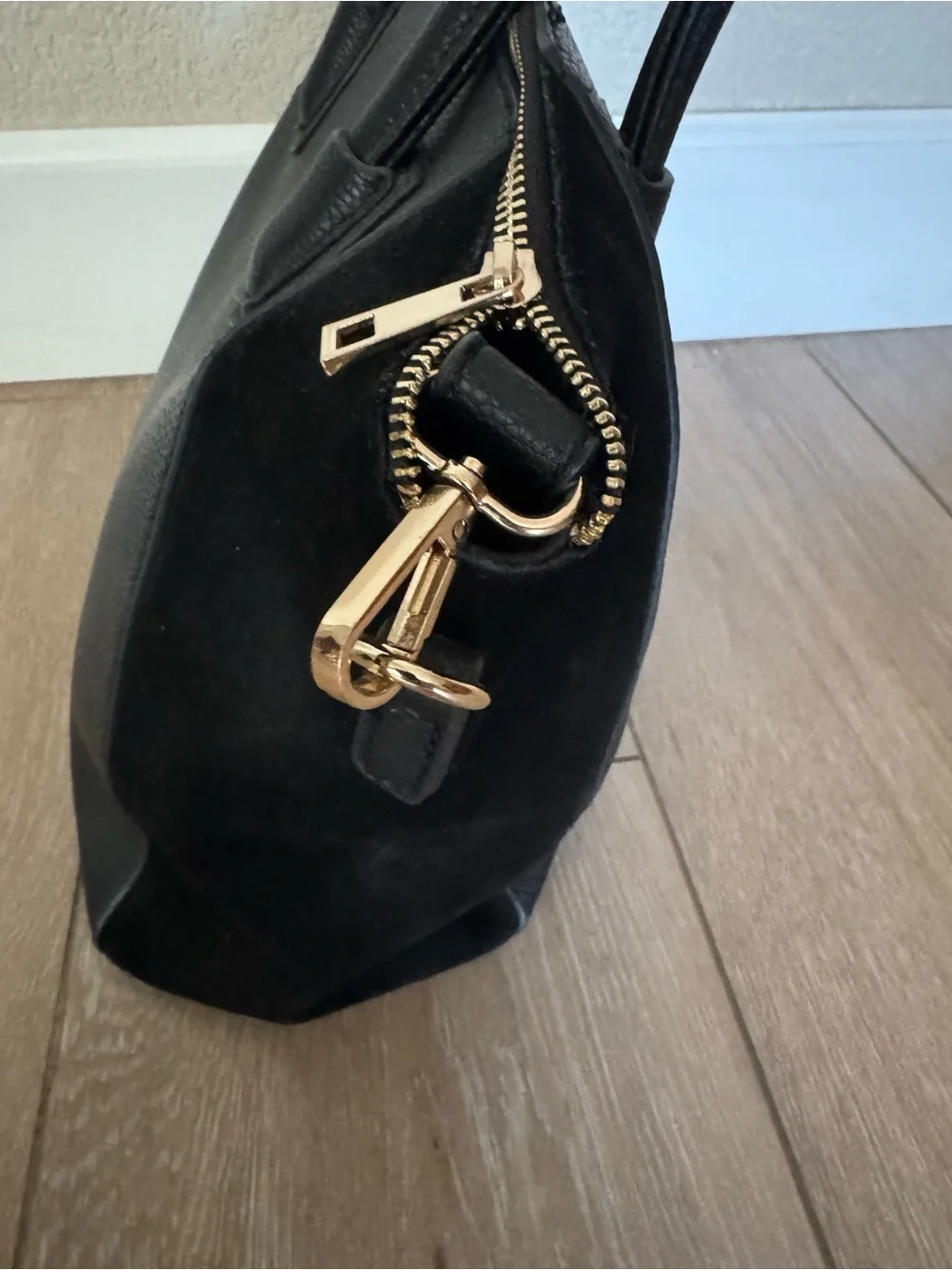 Sole Society Black Faux Leather and Suede Satchel